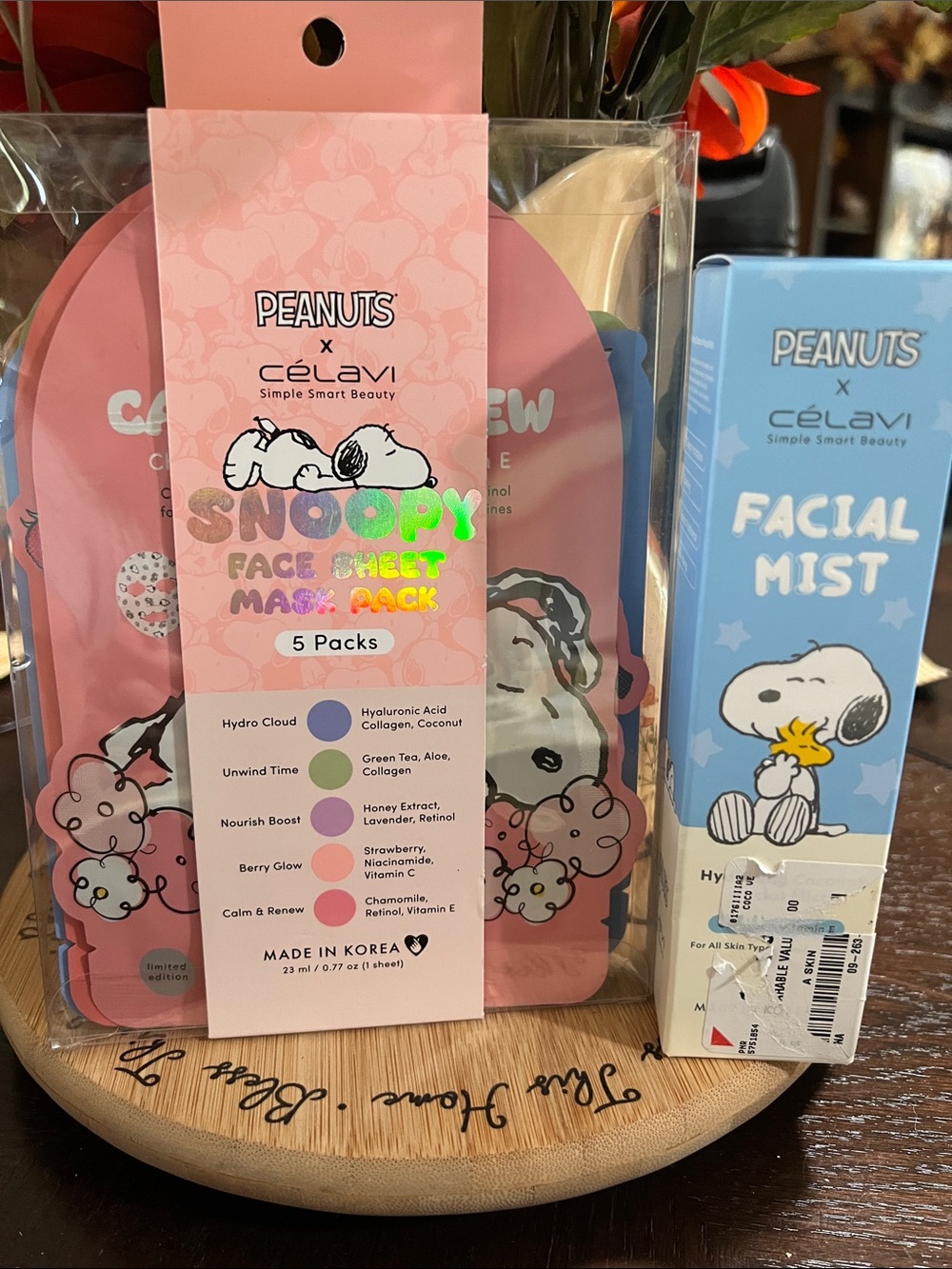 New Peanuts/Celavi  Face Sheet Mask with facial set Pack - Pink (5 Pack)
